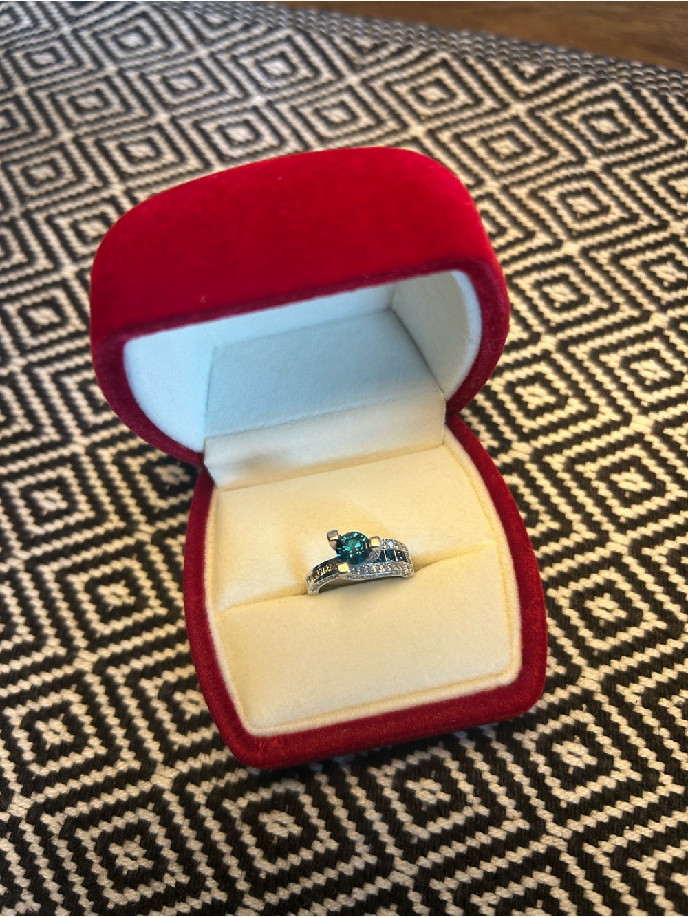 White Gold Ring with 0.82ct Blue Enhanced Diamond - Women’s Jewelry